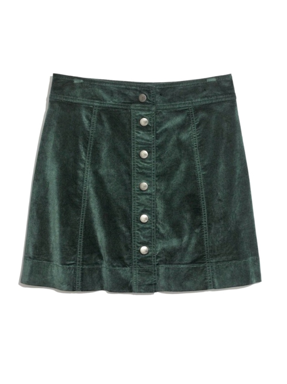 Madewell Velveteen A-Line Mini Skirt Button-Front Edition Smoky Spruce Sz 0